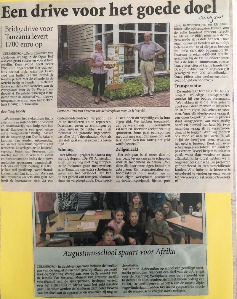 Bridgedrive en sponsering Augustinusschool 2011