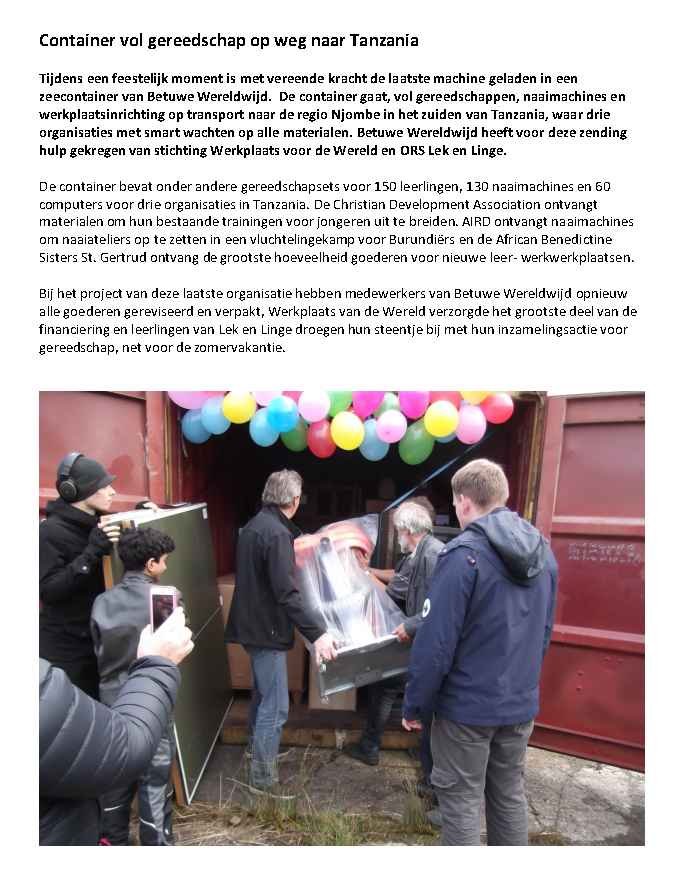 2017 - Container vol gereedschap op weg naar Tanzania