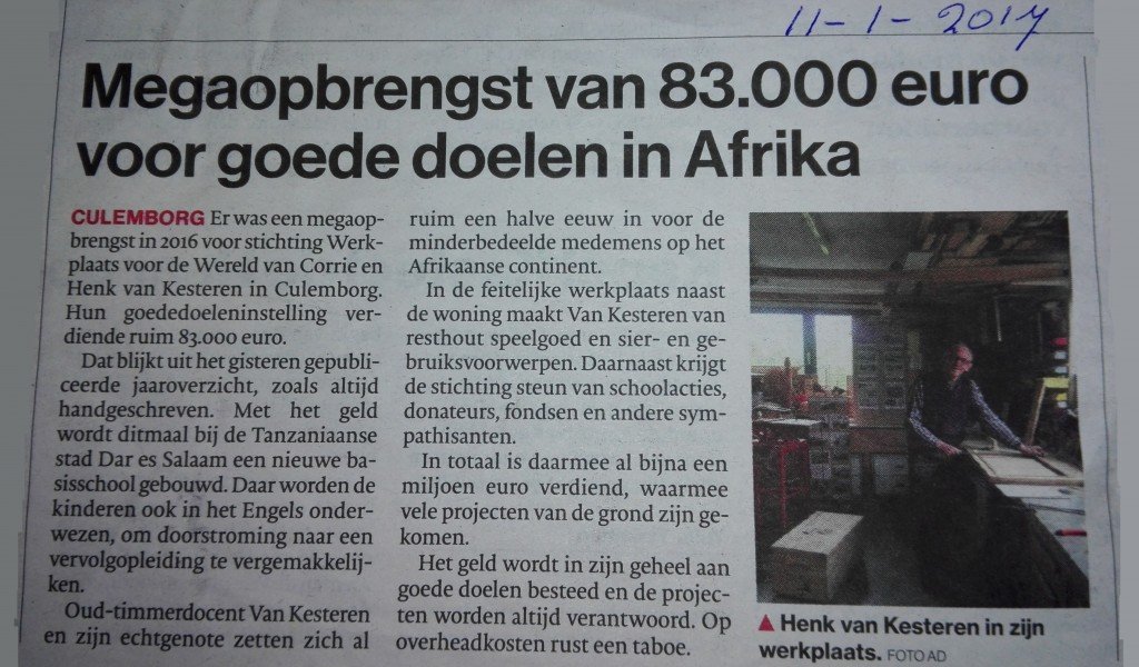 83.000 euro opbrengst voor school Makoka - jan 2017